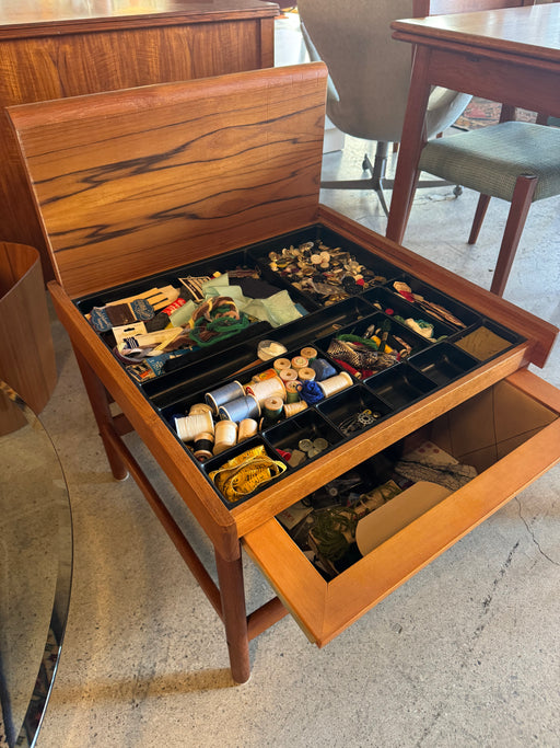 SALE • Danish Teak Sewing Box Table