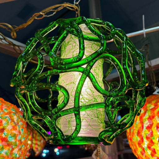 Midcentury Green + White Swag Lamp