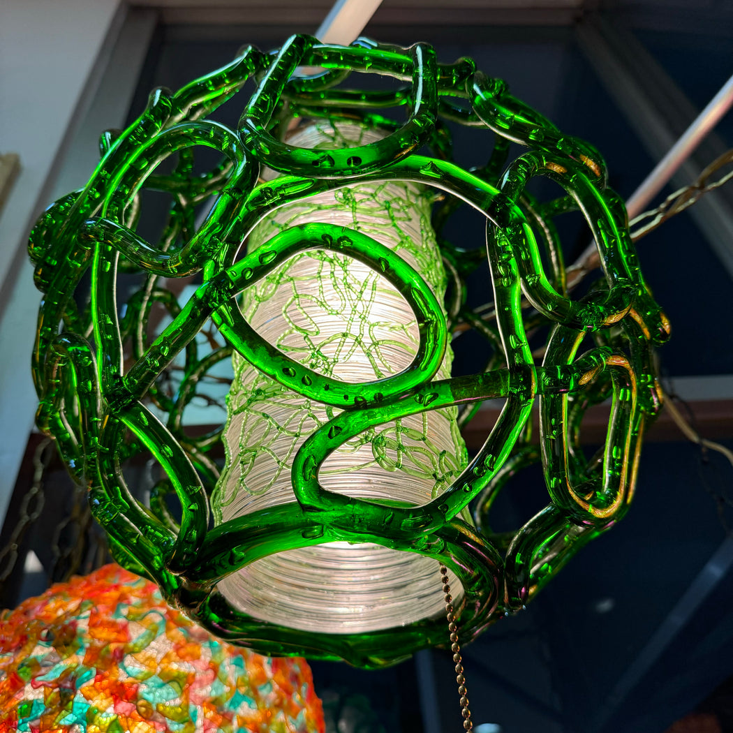 Midcentury Green + White Swag Lamp