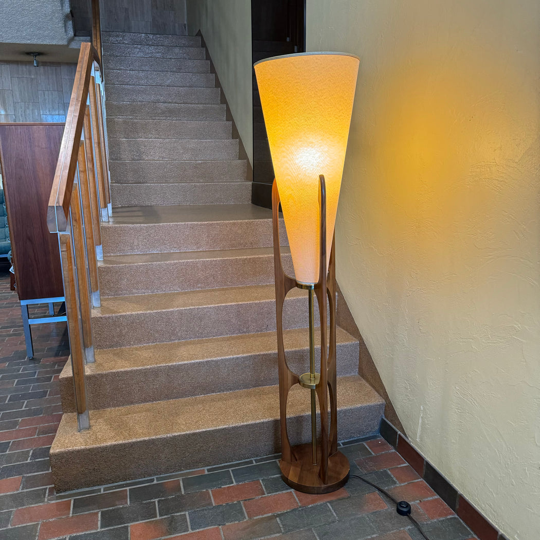 SOLD • Walnut + Brass Midcentury Floor Lamp