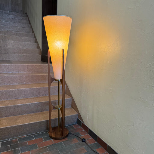 SOLD • Walnut + Brass Midcentury Floor Lamp