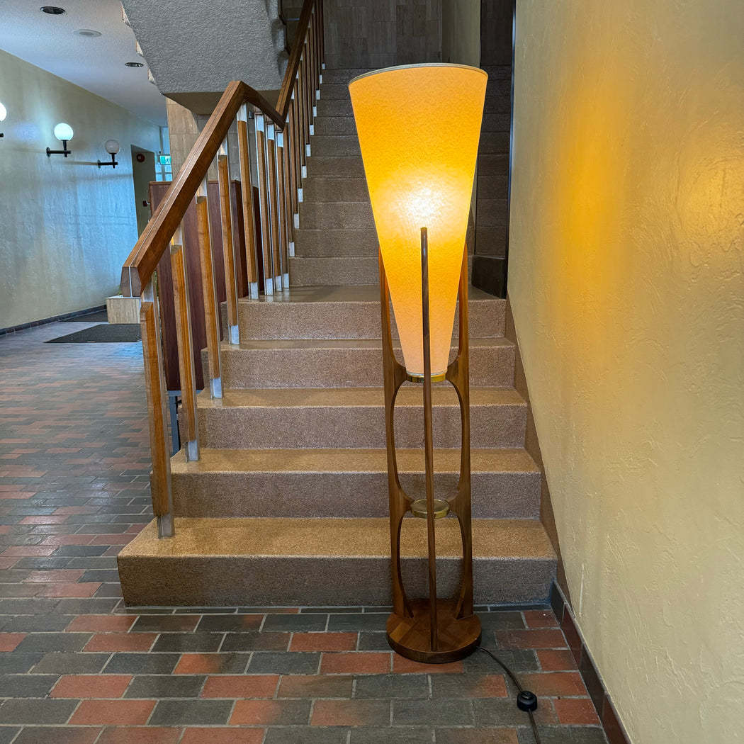 SOLD • Walnut + Brass Midcentury Floor Lamp