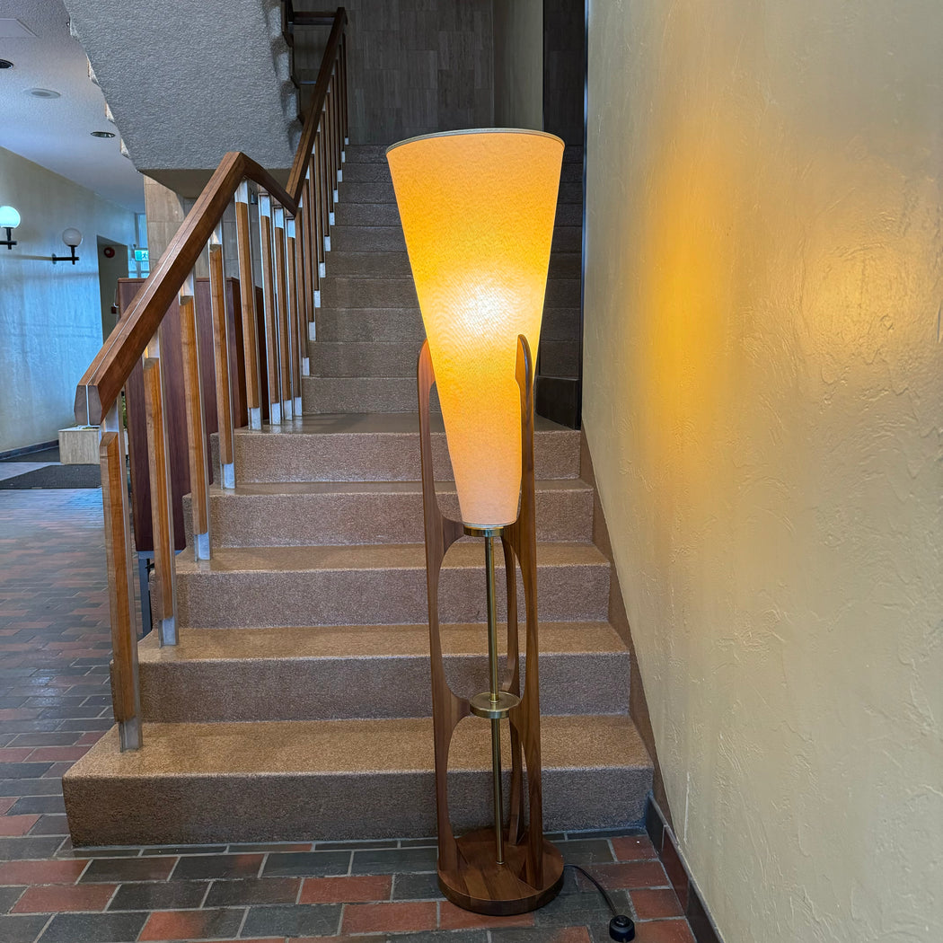 SOLD • Walnut + Brass Midcentury Floor Lamp