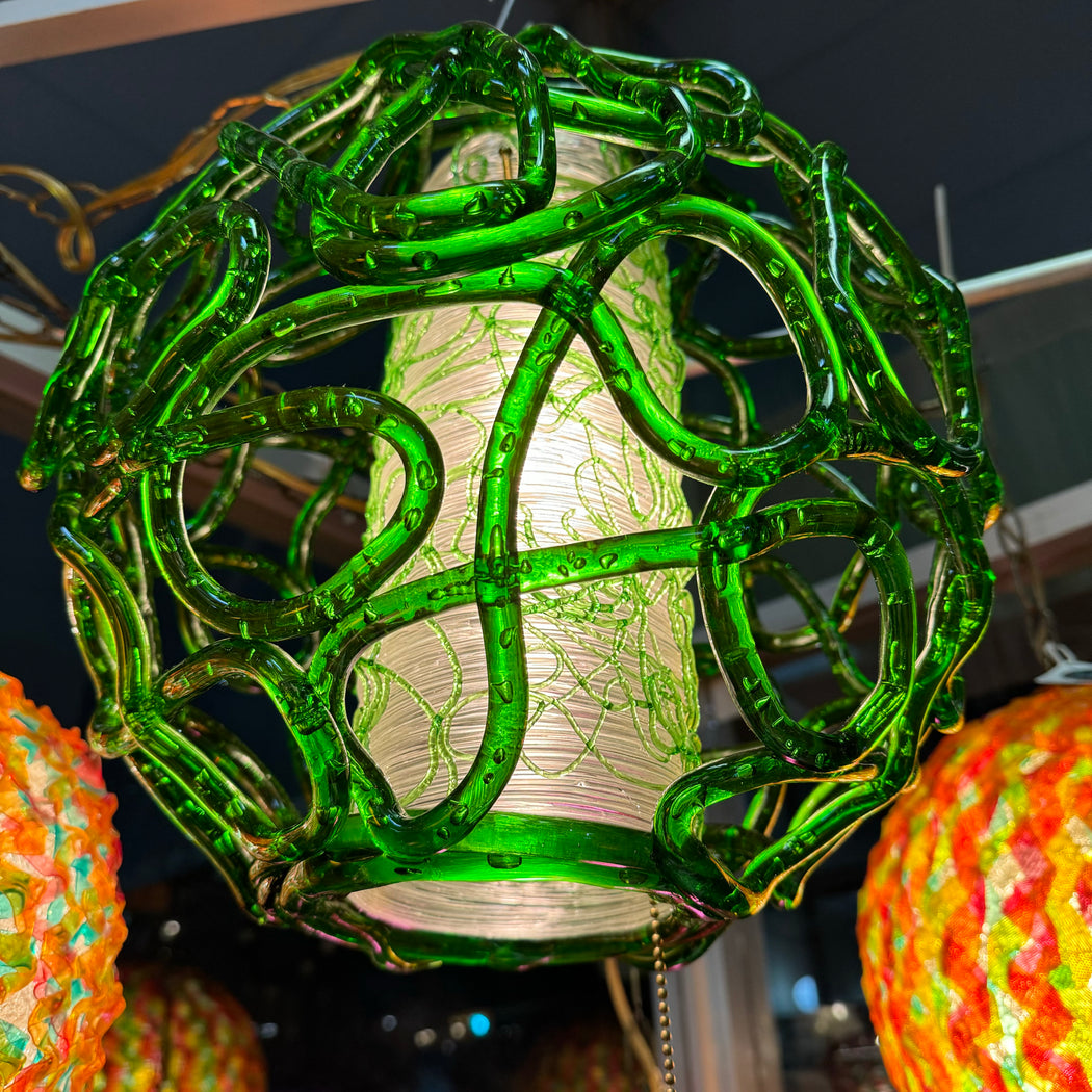 Midcentury Green + White Swag Lamp