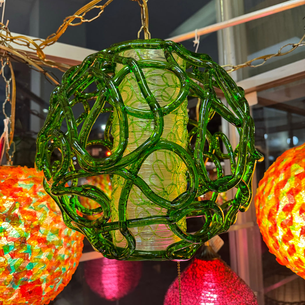 Midcentury Green + White Swag Lamp