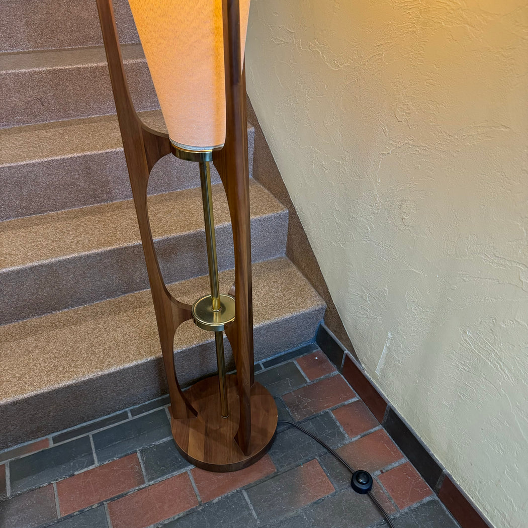 SOLD • Walnut + Brass Midcentury Floor Lamp