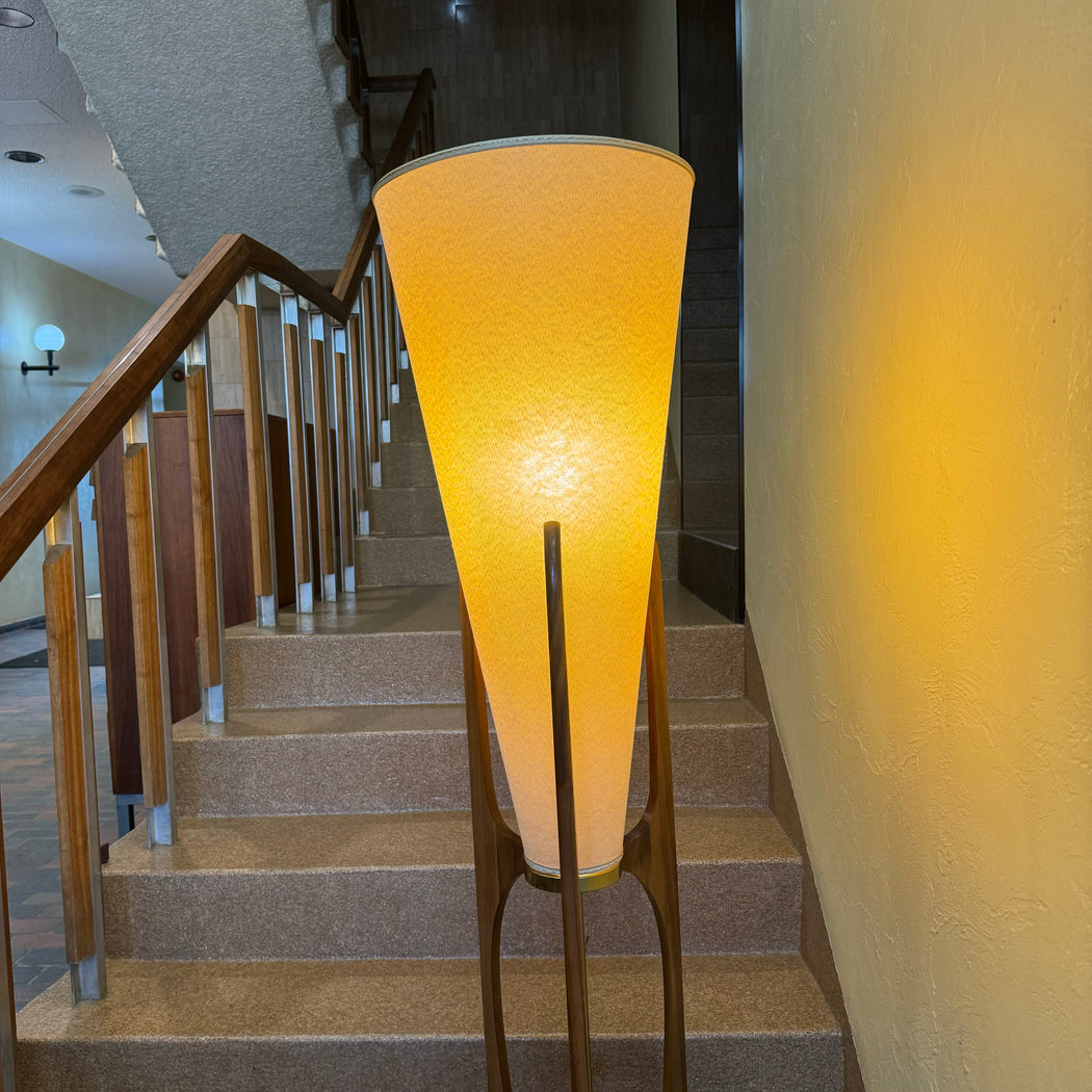 SOLD • Walnut + Brass Midcentury Floor Lamp