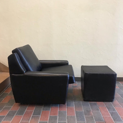 SALE * 1970s Black Leather Lounge Chair