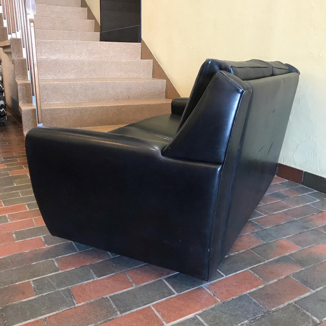 1970s Black Leather Loveseat