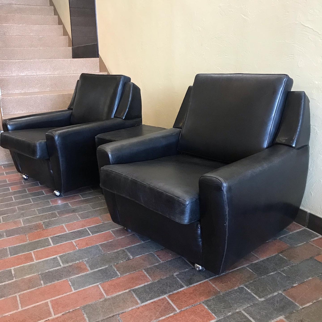 1970s Black Leather Lounge Chair