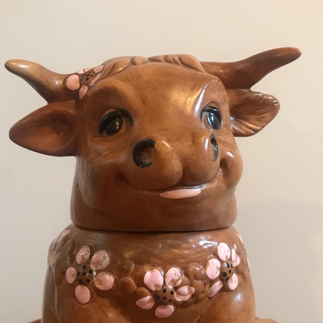 Vintage Flower Cow Cookie Jar