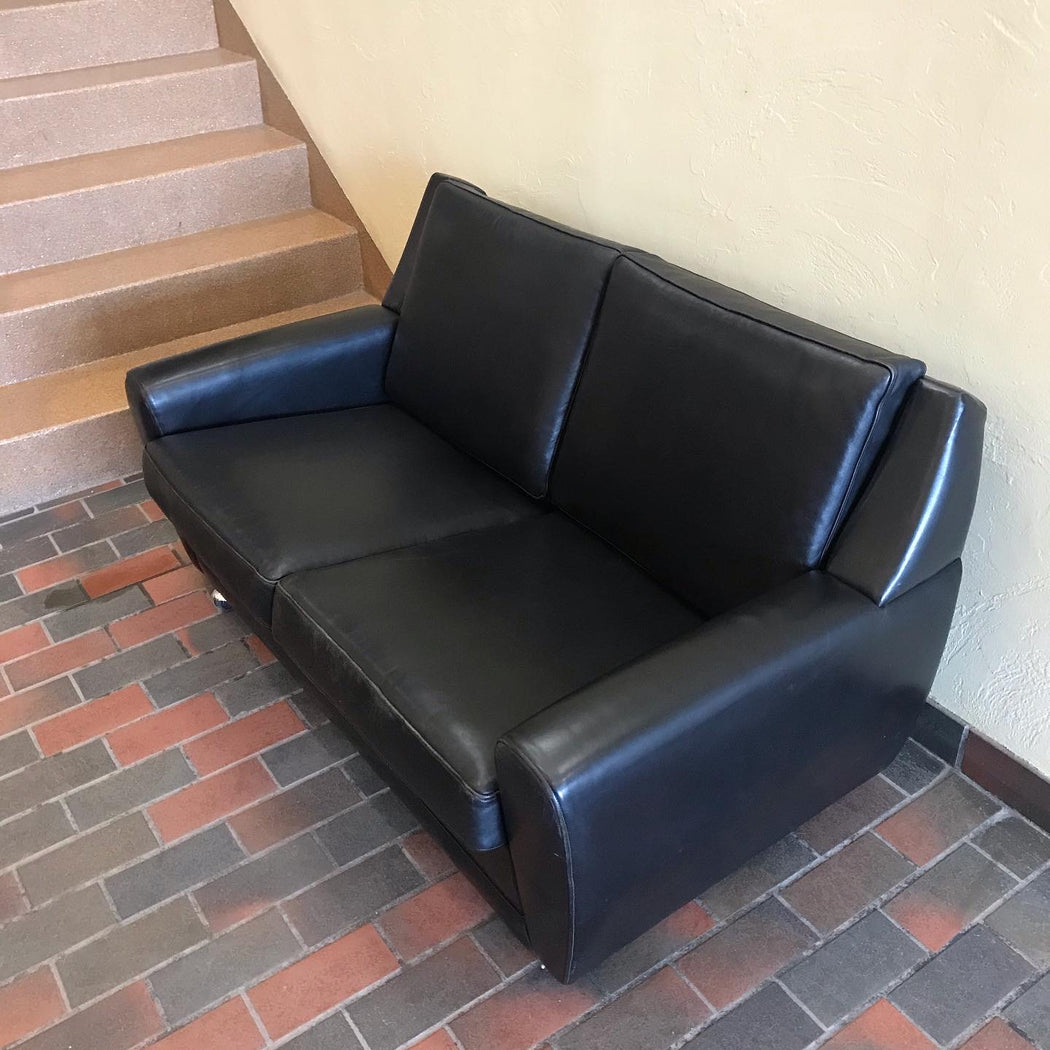 1970s Black Leather Loveseat