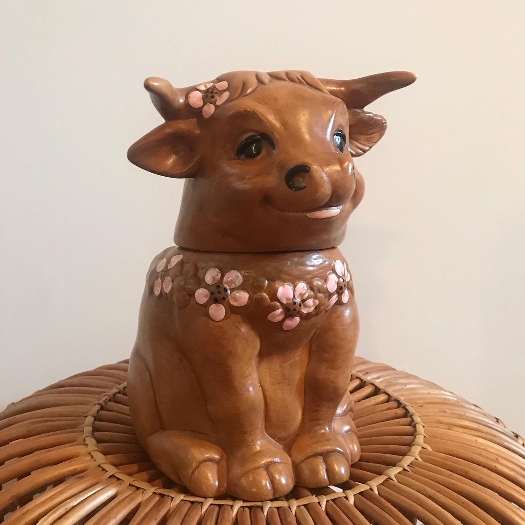 Vintage Flower Cow Cookie Jar