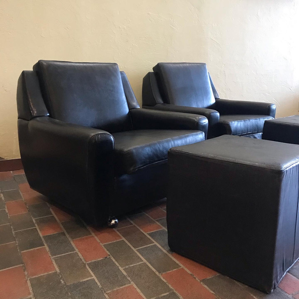 1970s Black Leather Lounge Chair