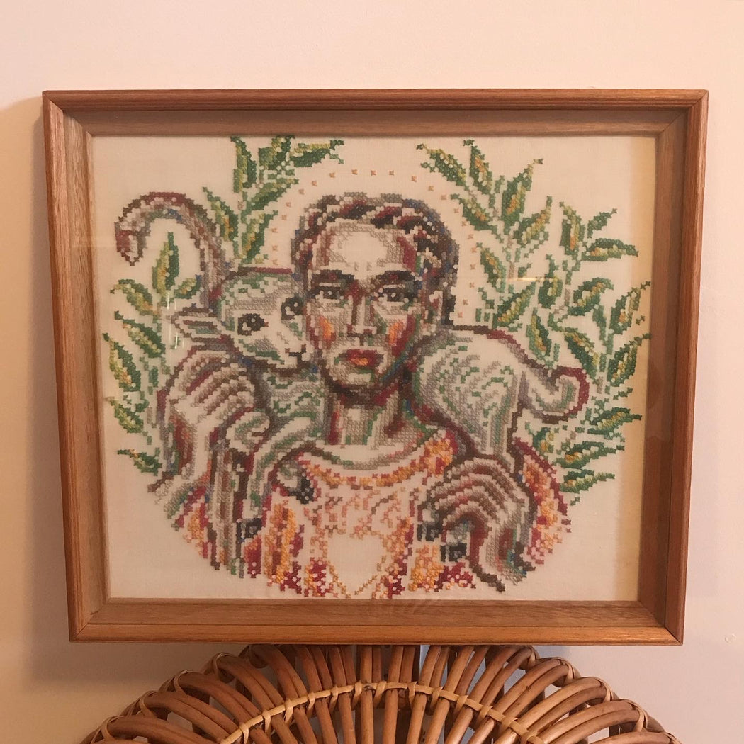 Vintage Wood Framed Cross Stitch