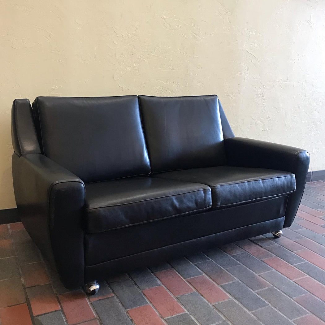 1970s Black Leather Loveseat