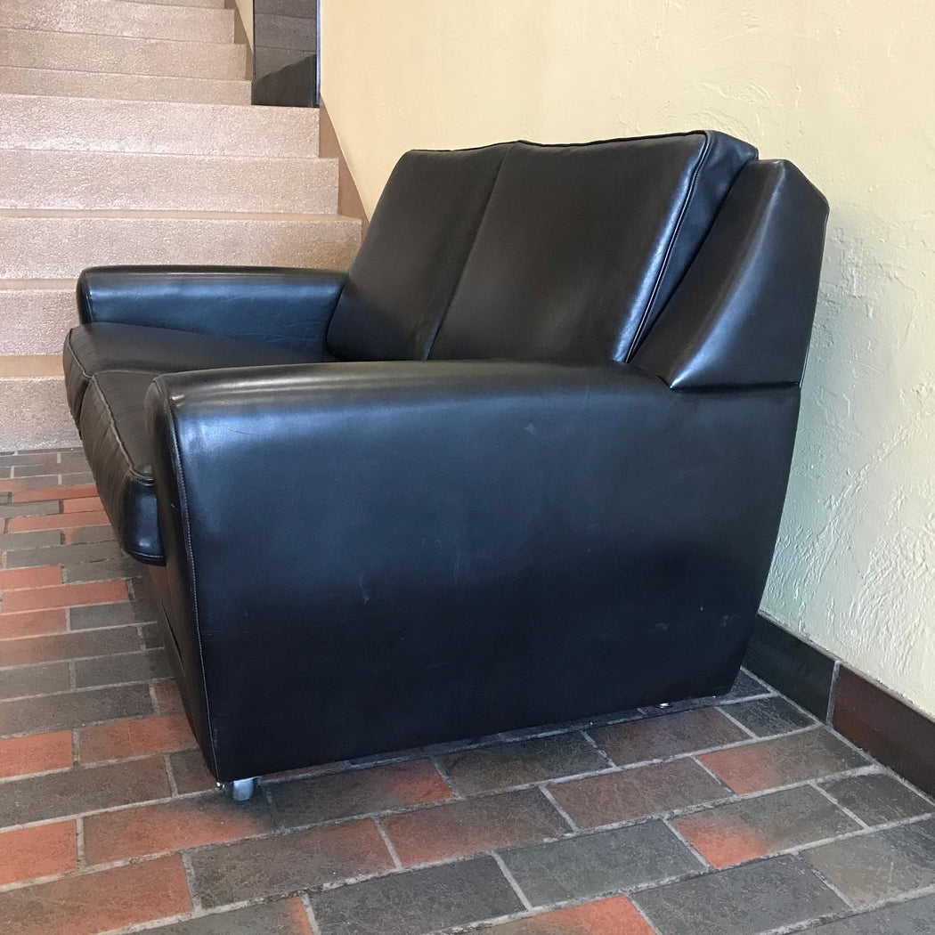 1970s Black Leather Loveseat