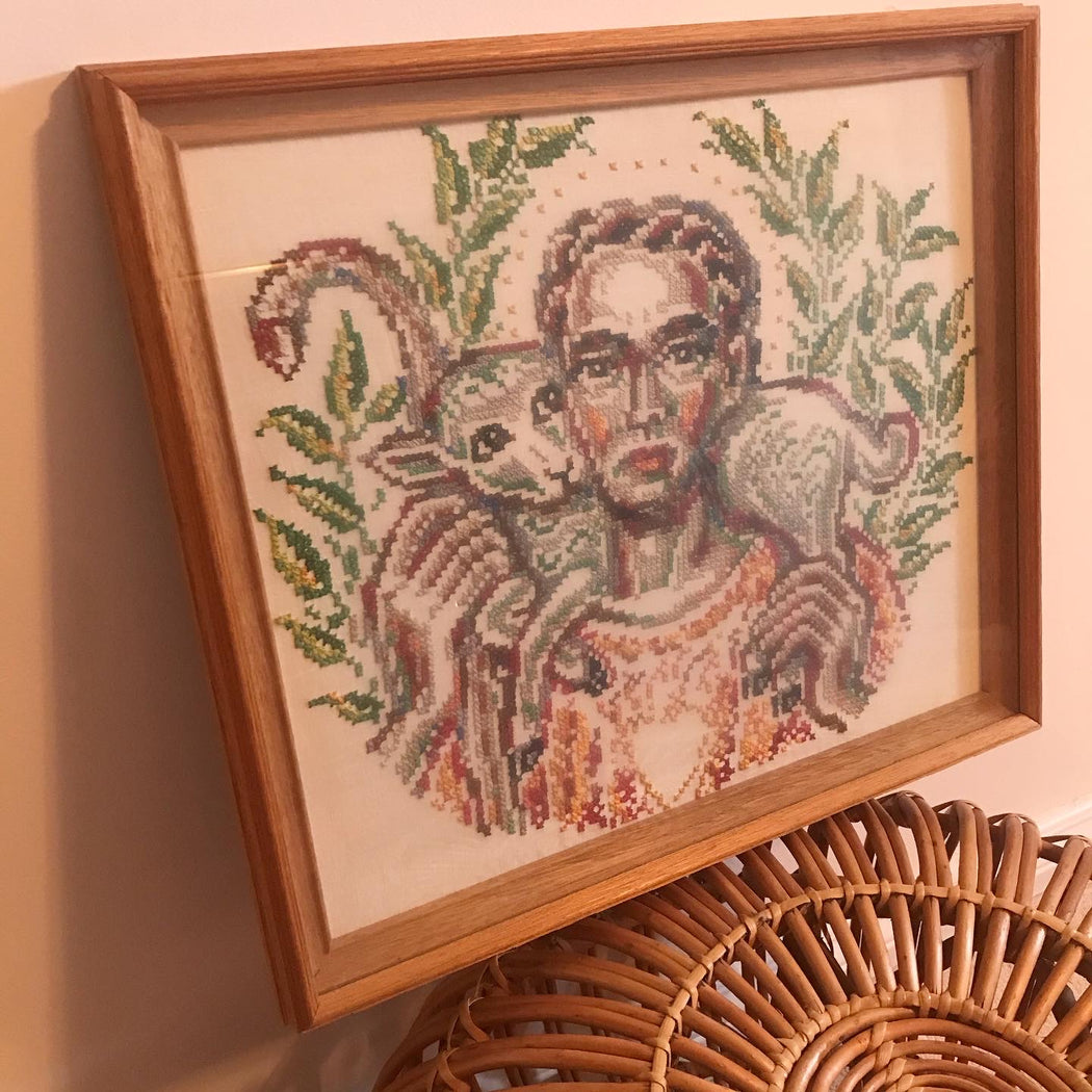 Vintage Wood Framed Cross Stitch