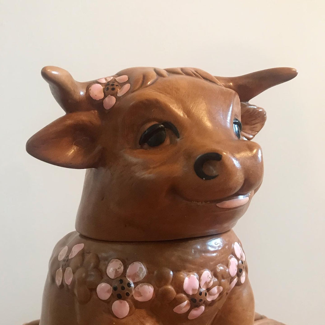 Vintage Flower Cow Cookie Jar