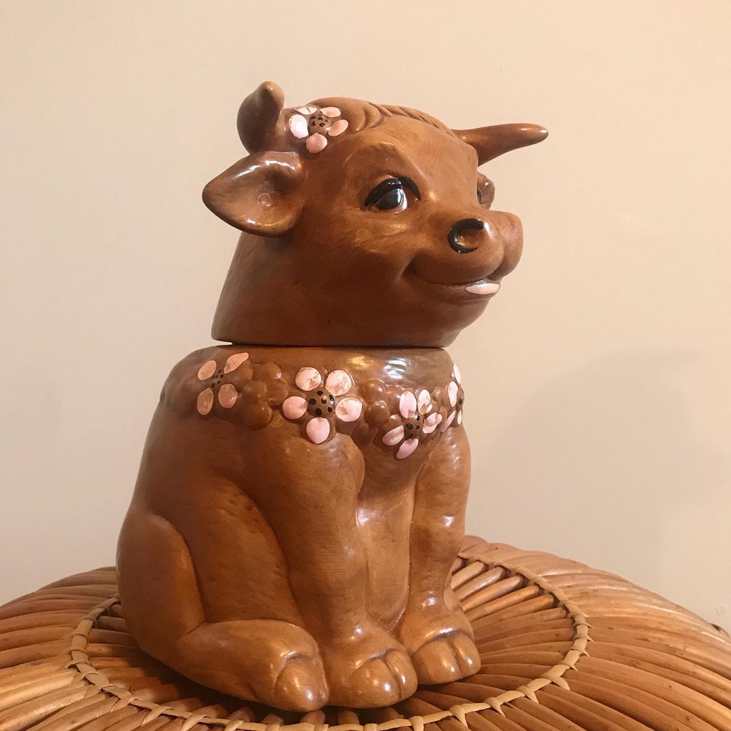 Vintage Flower Cow Cookie Jar