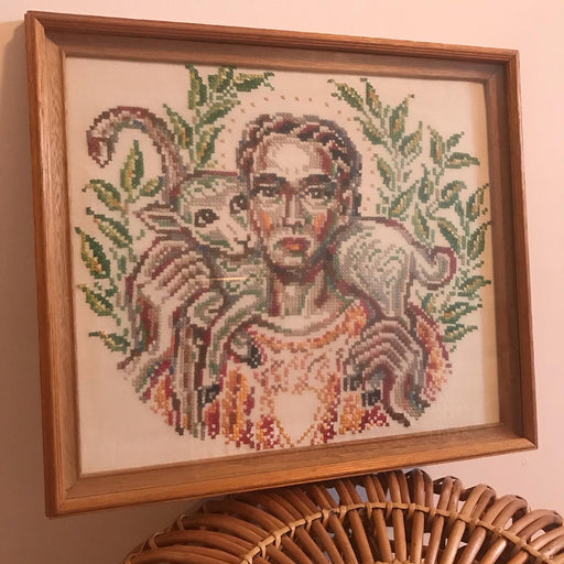 Vintage Wood Framed Cross Stitch