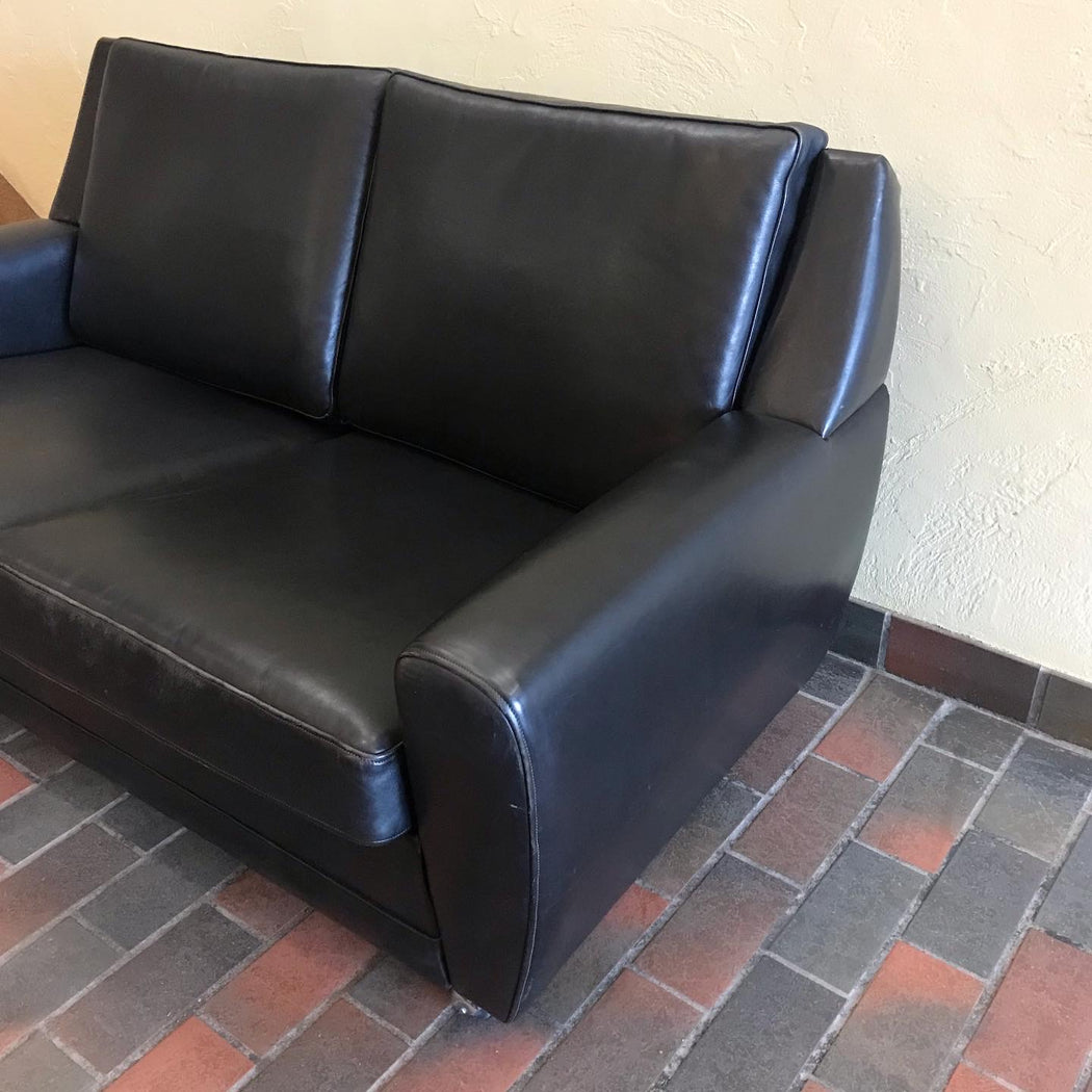 1970s Black Leather Loveseat