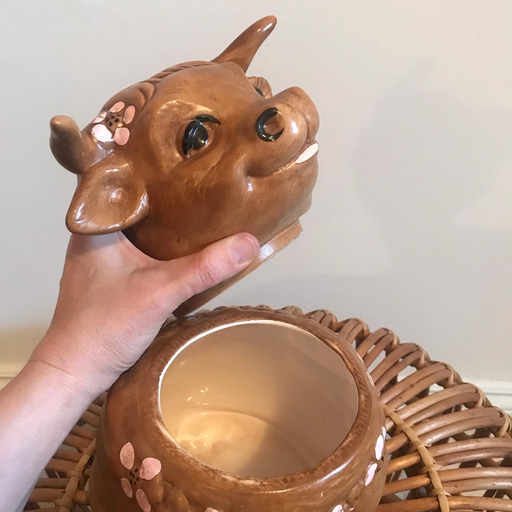 Vintage Flower Cow Cookie Jar