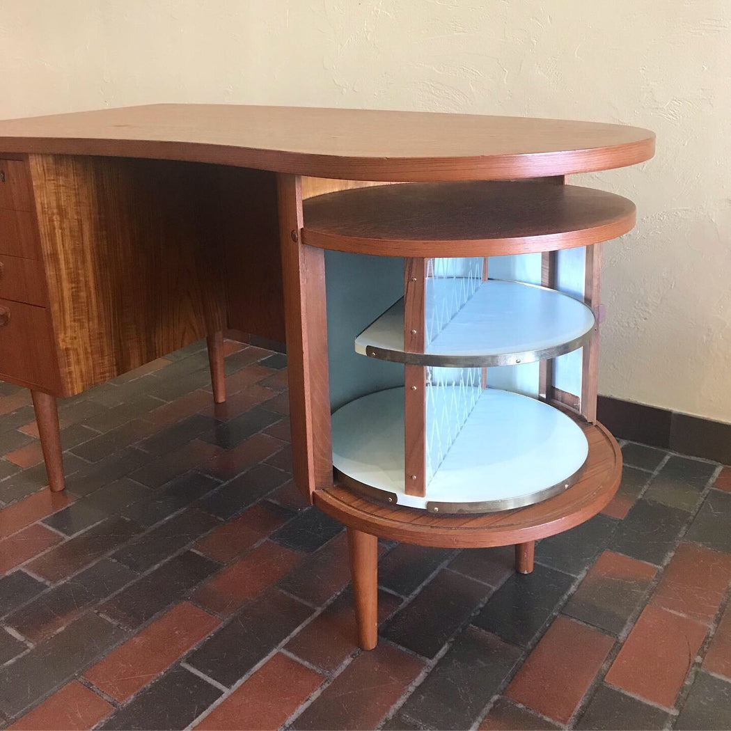 Sold • Kai Kristiansen Teak Desk With Bar Cabinet