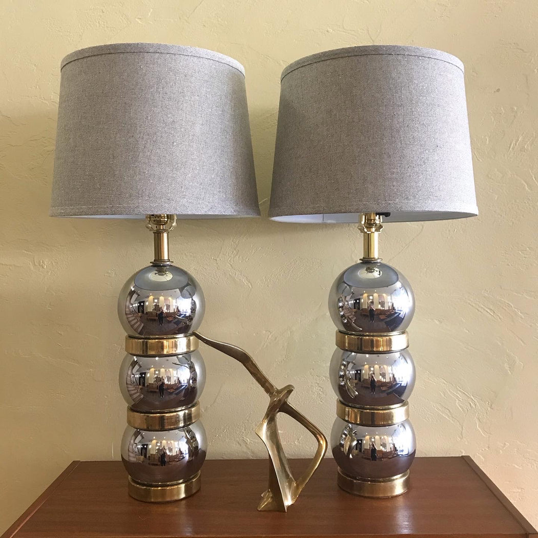 SOLD • Chrome + Brass Ball Lamps
