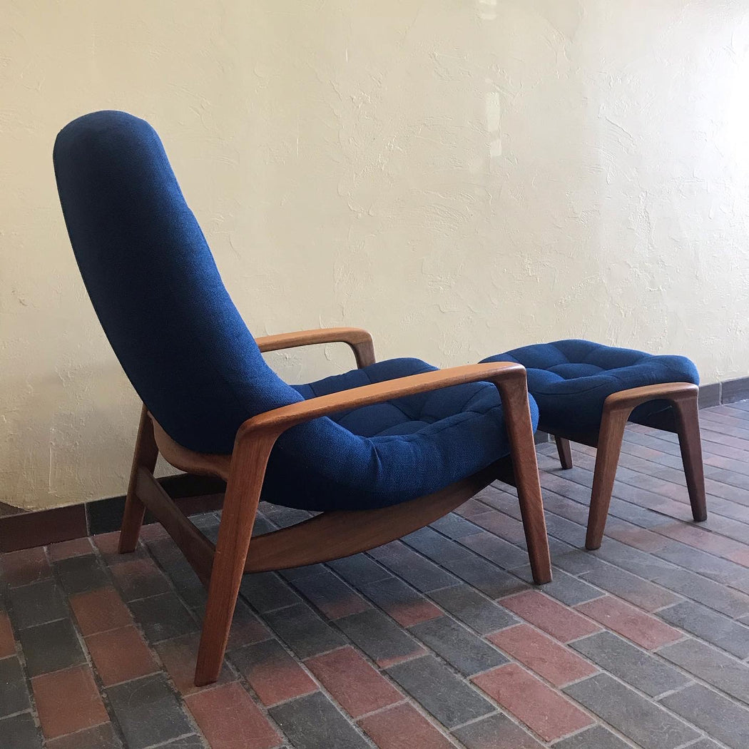 SOLD • Blue R. Huber Scoop Chair + Ottoman
