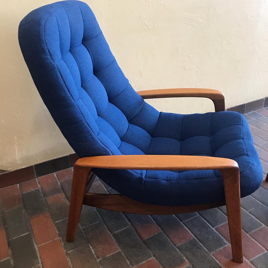 SOLD • Blue R. Huber Scoop Chair + Ottoman