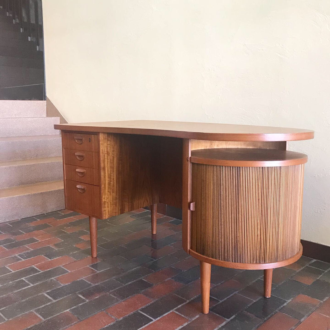 Sold • Kai Kristiansen Teak Desk With Bar Cabinet