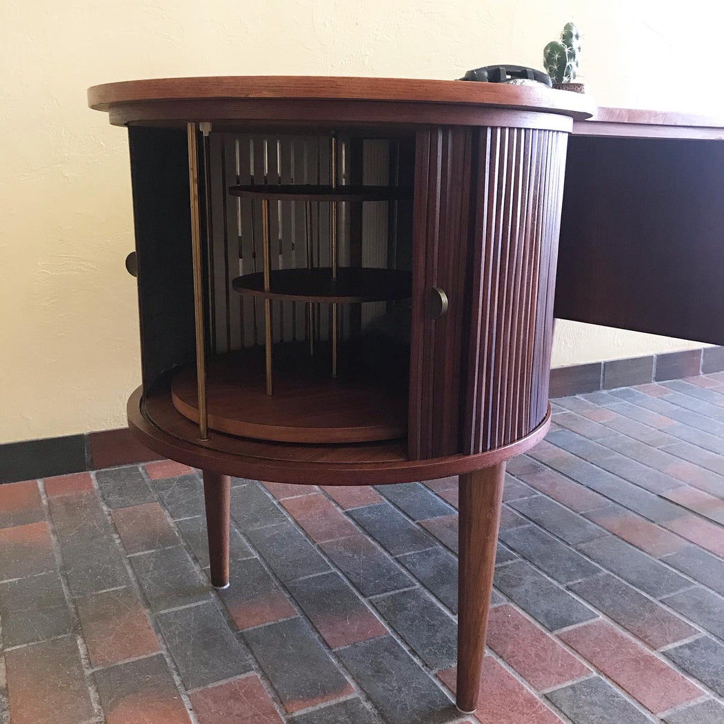 SOLD • Teak Desk with Tambour Door Bar