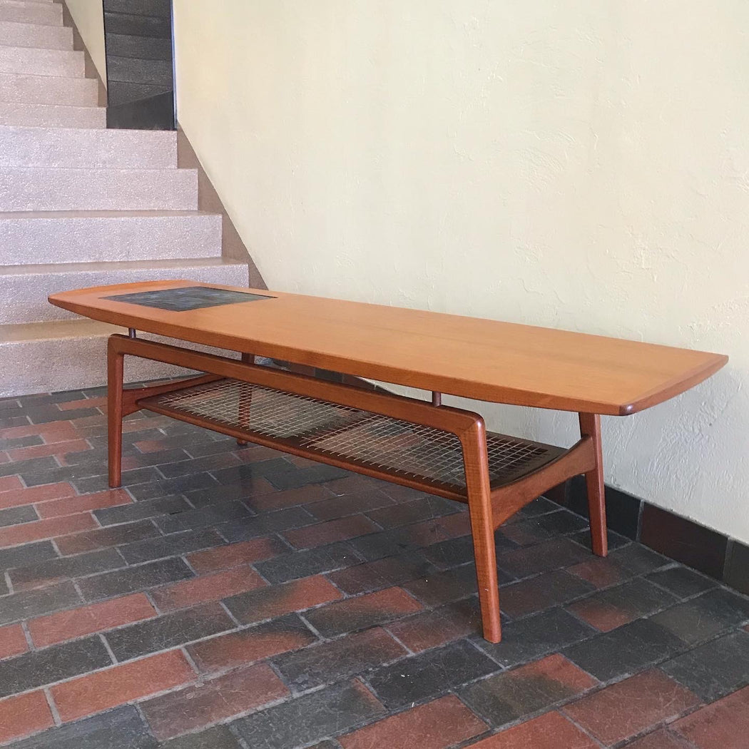 SOLD • Hovmand Olsen Teak Surfboard Coffee Table with Tile Mosaic