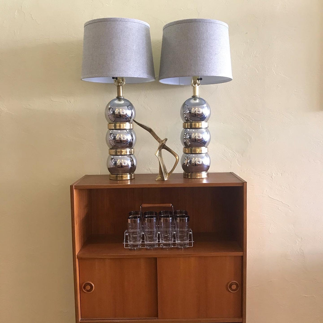 SOLD • Chrome + Brass Ball Lamps