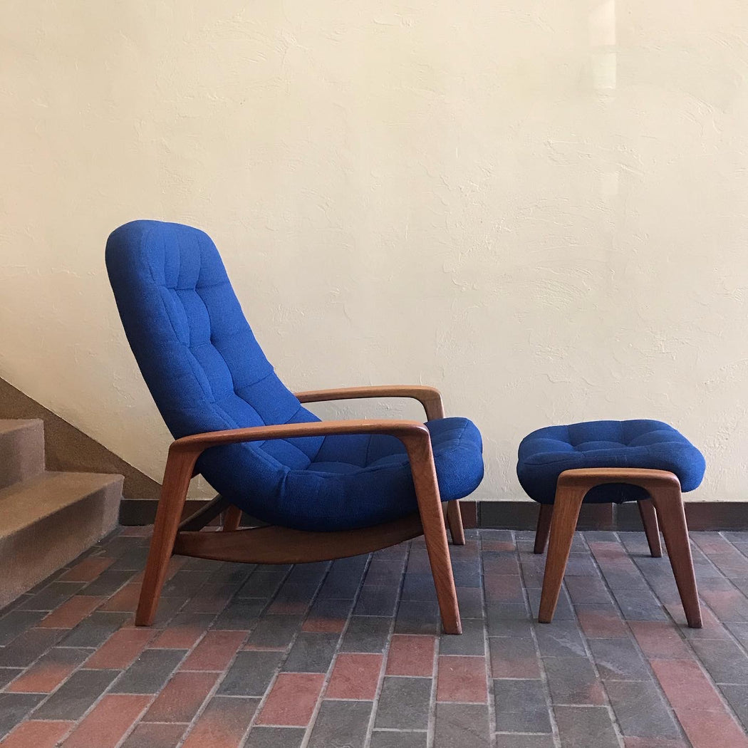 SOLD • Blue R. Huber Scoop Chair + Ottoman
