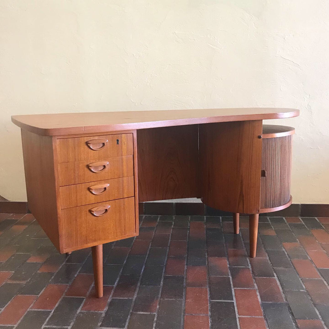 Sold • Kai Kristiansen Teak Desk With Bar Cabinet