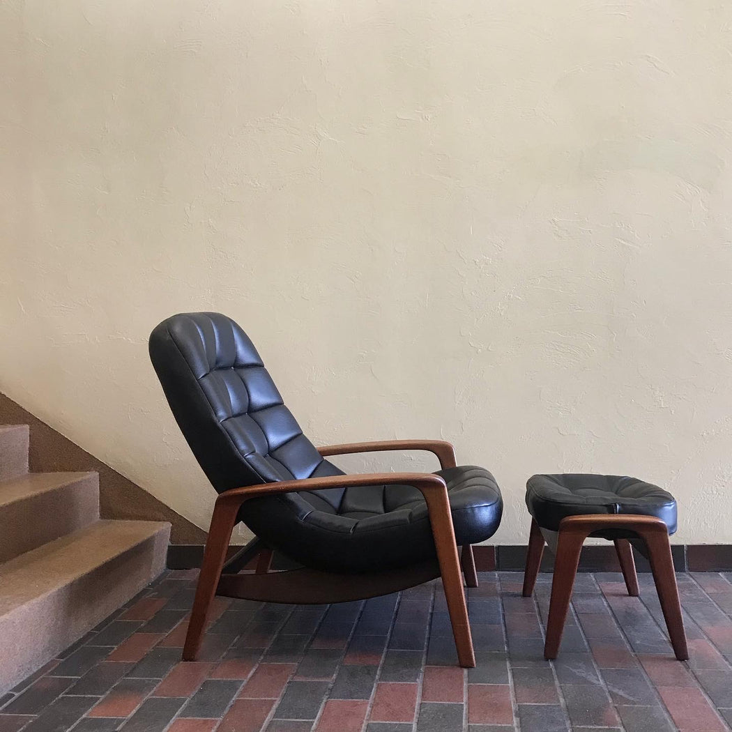 SOLD • Black R. Huber Scoop Chair + Ottoman