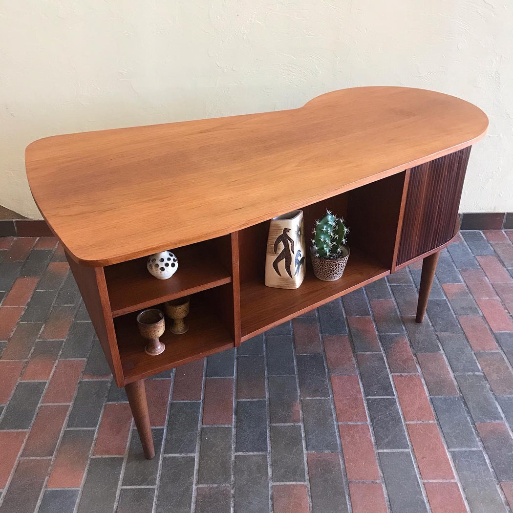 SOLD • Teak Desk with Tambour Door Bar
