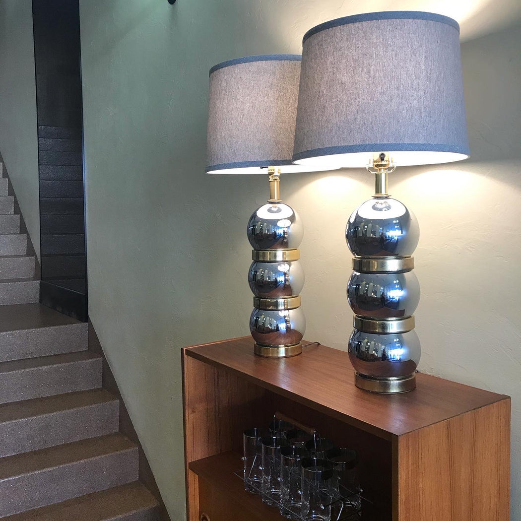 SOLD • Chrome + Brass Ball Lamps
