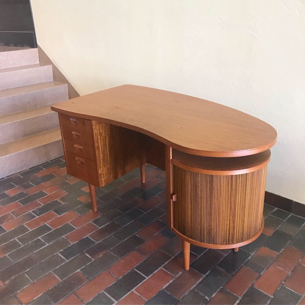 Sold • Kai Kristiansen Teak Desk With Bar Cabinet