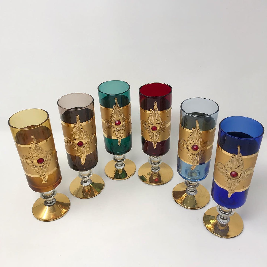 SALE • Italian Gold Jewel Decanter + Glasses