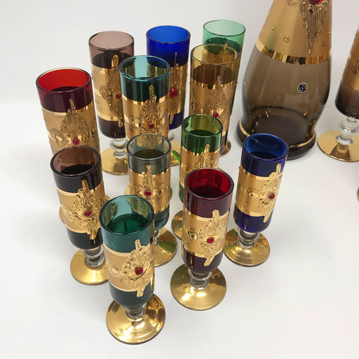 SALE • Italian Gold Jewel Decanter + Glasses