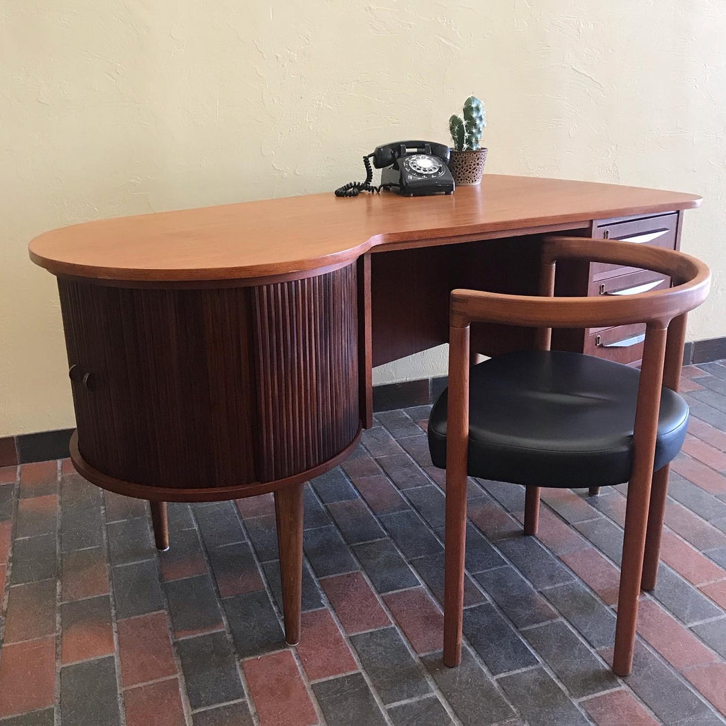 SOLD • Teak Desk with Tambour Door Bar