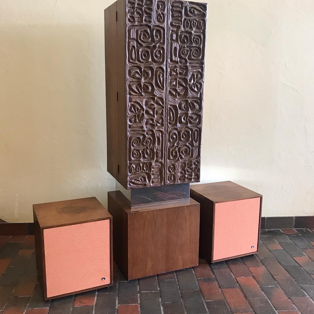 SOLD • Tiki Stereo Bar Cabinet