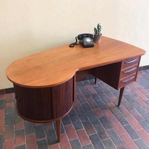 SOLD • Teak Desk with Tambour Door Bar