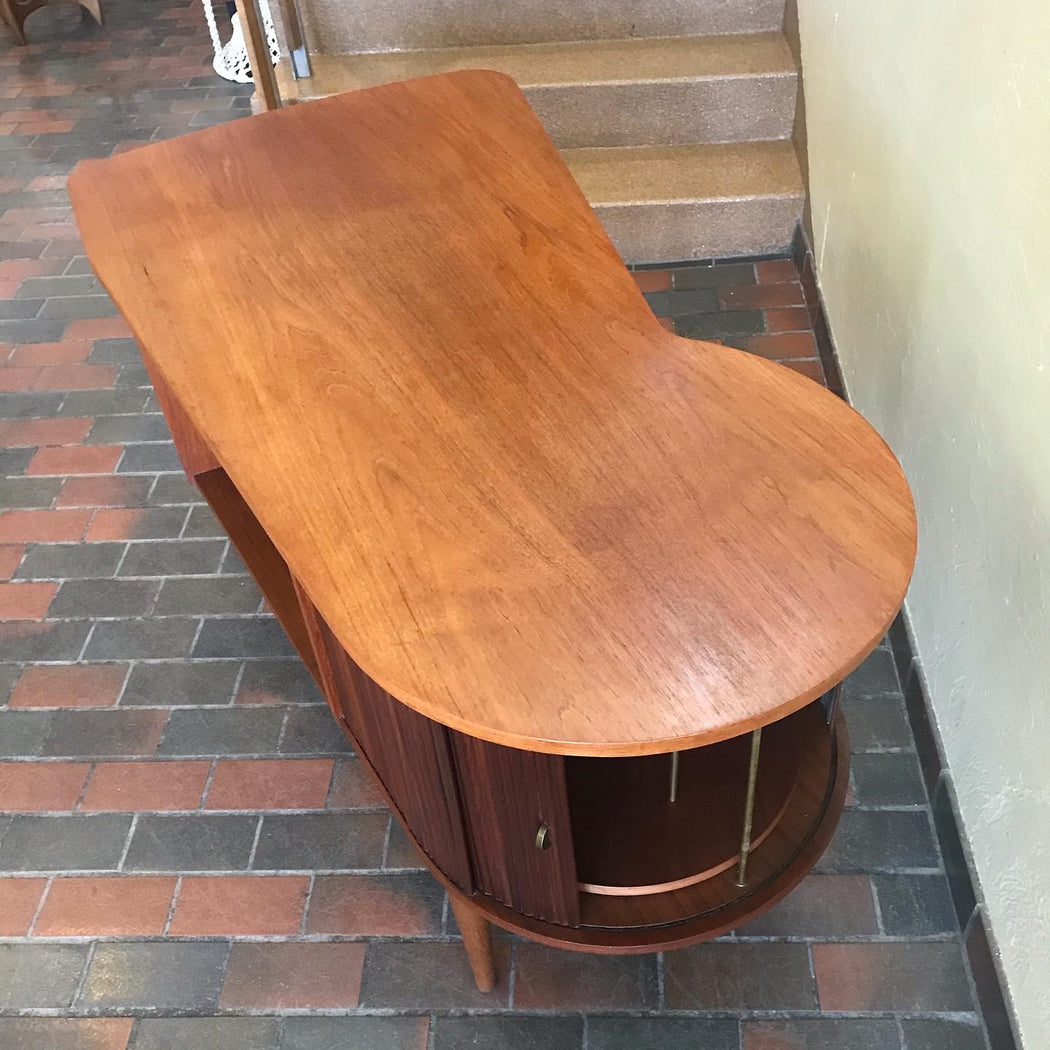 SOLD • Teak Desk with Tambour Door Bar