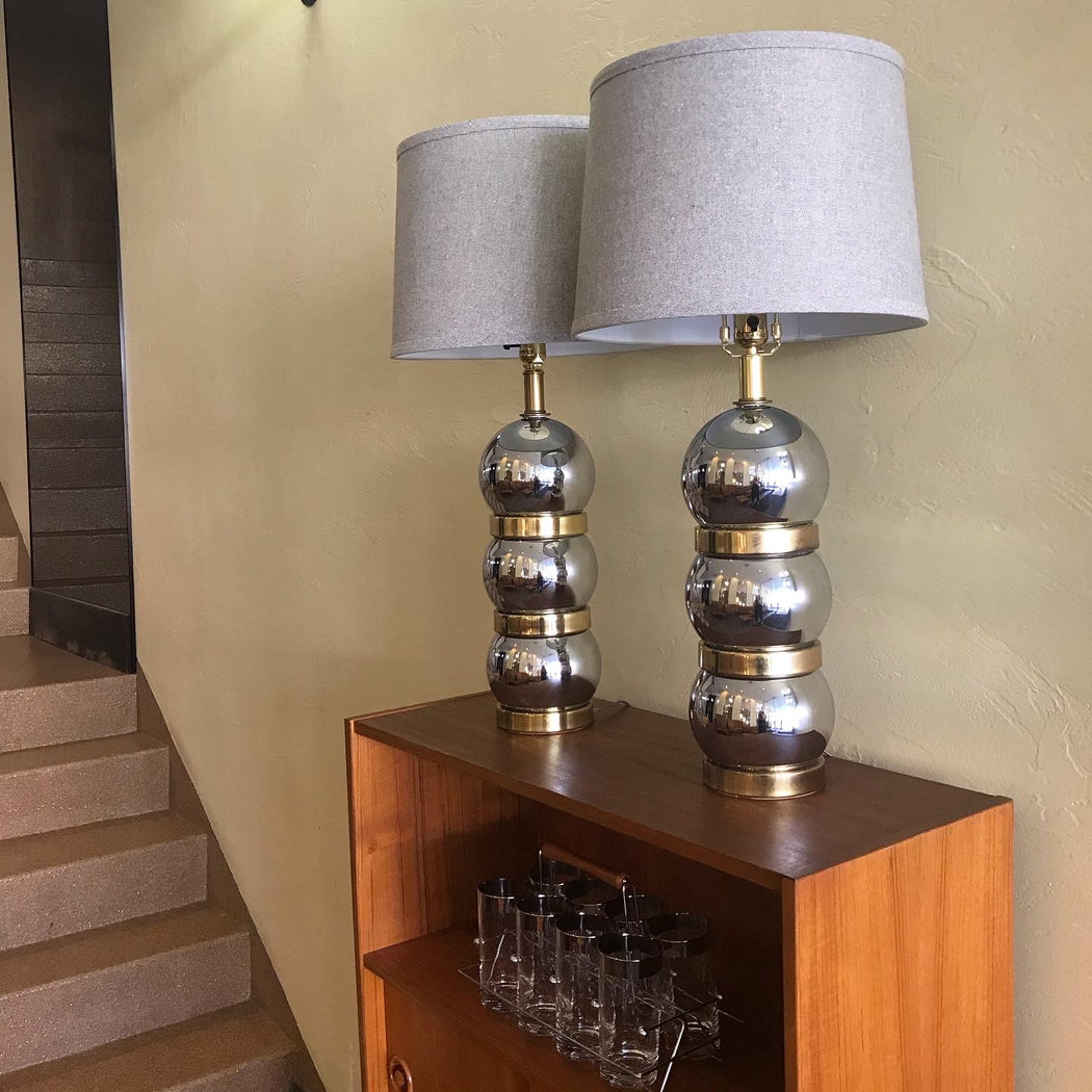 SOLD • Chrome + Brass Ball Lamps