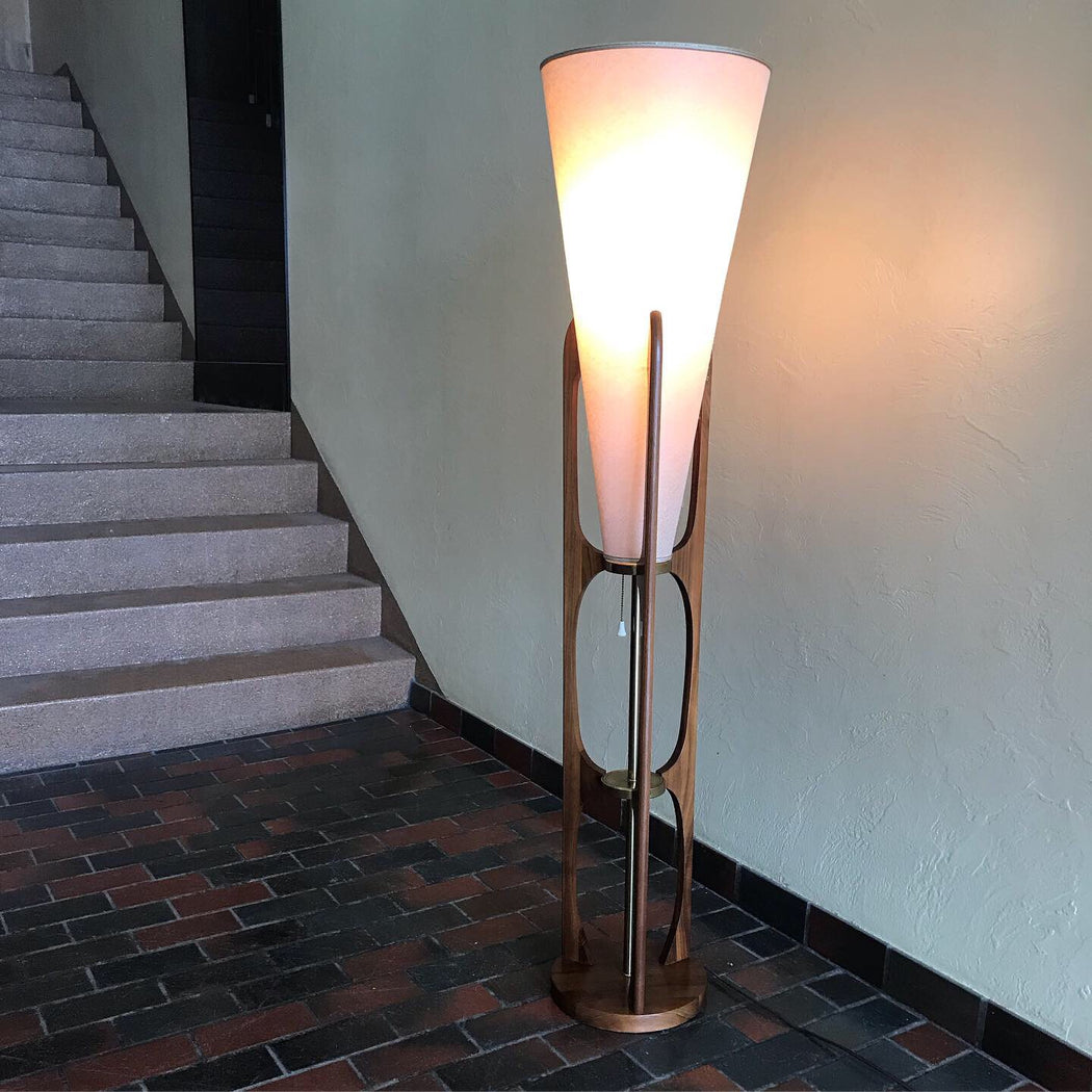 SOLD • Walnut + Brass Midcentury Floor Lamp