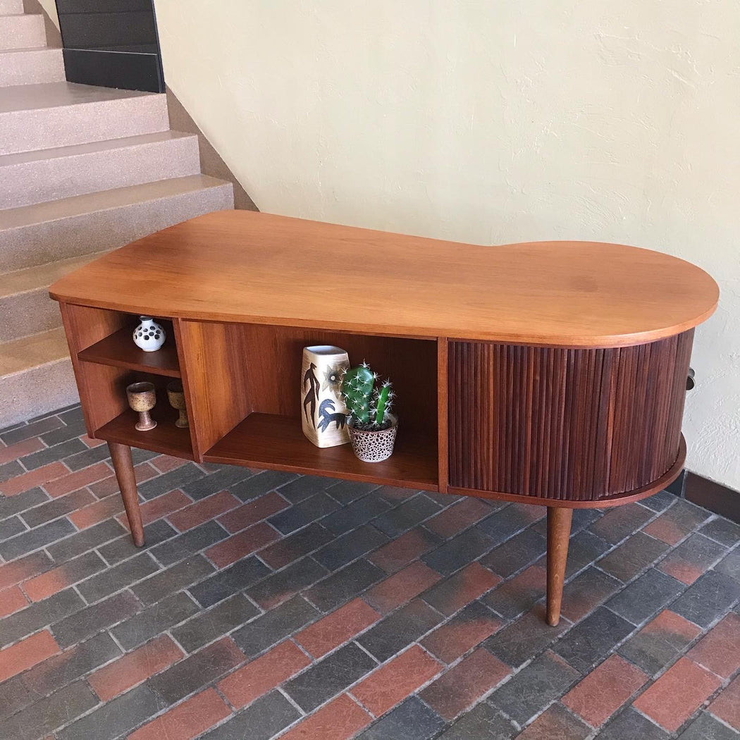 SOLD • Teak Desk with Tambour Door Bar